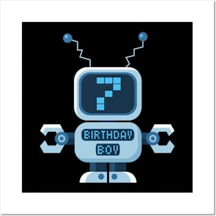 7th Birthday Boy Robot Lover 7 Years Old B-day Party design Posters and Art